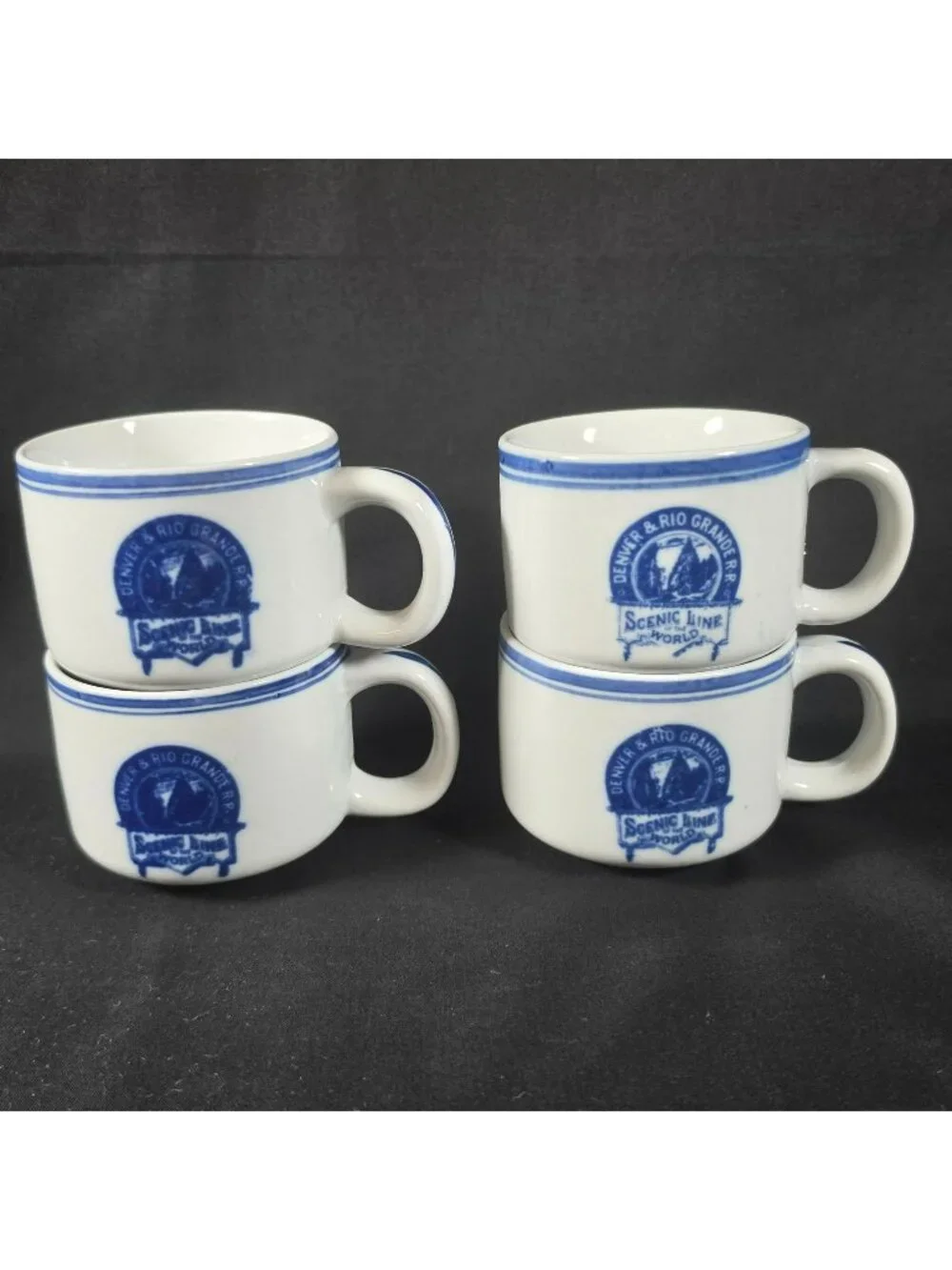 Denver & Rio Grande Railroad Set Of 4 Cup Mug Blue Logo Souvenir Reproduction